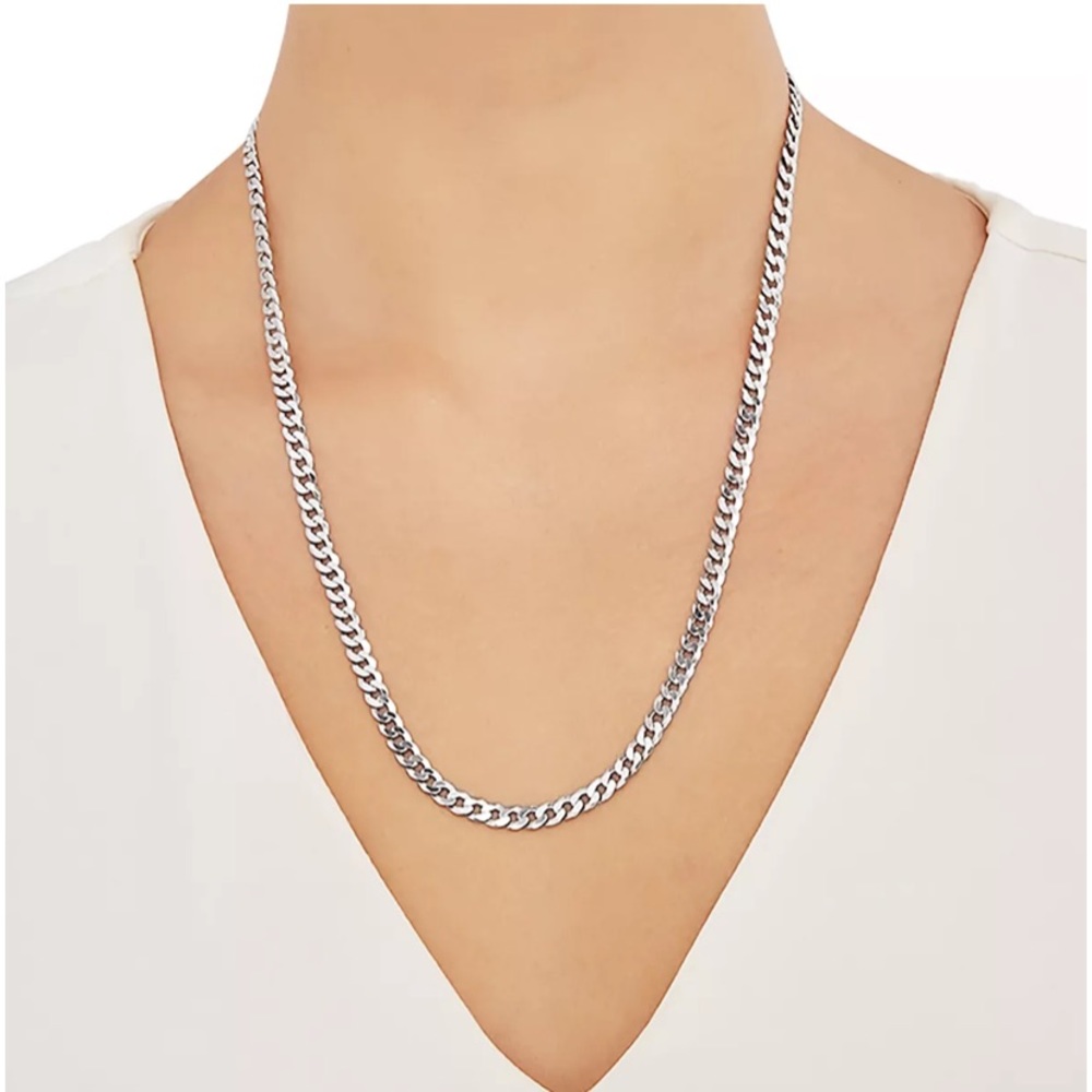 Sterling Silver Flat Curb Link 16” Chain Necklace